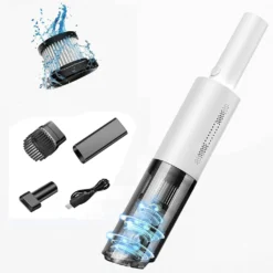 Kabelloser Mini Handstaubsauger, Auto Staubsauger, Mit 2 Ausläufen, 120W 6000PA Autostaubsauger, Nass/Trocken Funktion (Weiss)