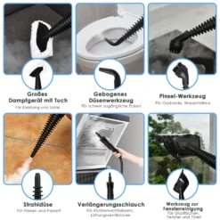 COSTWAY Dampfreiniger Inkl. 9 Zubehör, Handdampfreiniger, Dampfreinigen Handgerät 3 Bar / 250ml / 1050W / 4min Aufheizzeit/für Teppiche, Vorhänge, Autositze, Küche (Blau) -Rowesc Verkaufe 8491dcc196f2fee77da7171e57b7368e