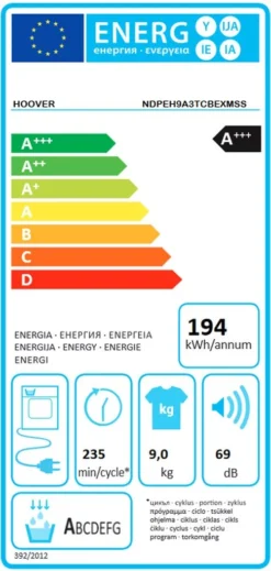 HOOVER NDPEH9A3TCBEXMSS WÄRMEPUMPENTROCKNER H-DRY500 Füllmenge 1-9 Kg -Rowesc Verkaufe 9bbac601f93f064dad607b39e9a6a639