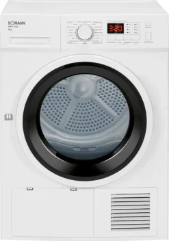 Bomann WPT 7150 Wärmepumpentrockner, 8.0 Kg Fassungsvermögen, 13 Trocken- / 3 Zeit- Programme + Zusatzoption: Knitterschutz, LED- Display, 105 Liter Trommelvolumen, Weiß [++]