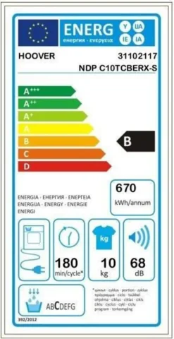 HOOVER H-DRY 500 NDPC10TCBERXS Kondensatortrockner - 10 Kg - ++ - Anthrazit -Rowesc Verkaufe e2350221c9c98032e4407beb54aa8d40