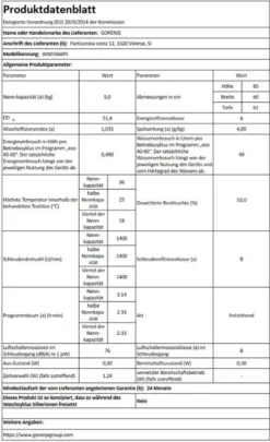 Gorenje WNEI 94 APS Waschmaschine Mit Dampffunktion - 9 Kg Fassungsvermögen - 1400 U/min - 16 Programme - Inverter Motor - Edelstahltrommel - AquaStop - Kindersicherung - Steril Tub - Weiß -Rowesc Verkaufe eab3229d11941e933f8d4041c2c0aa55